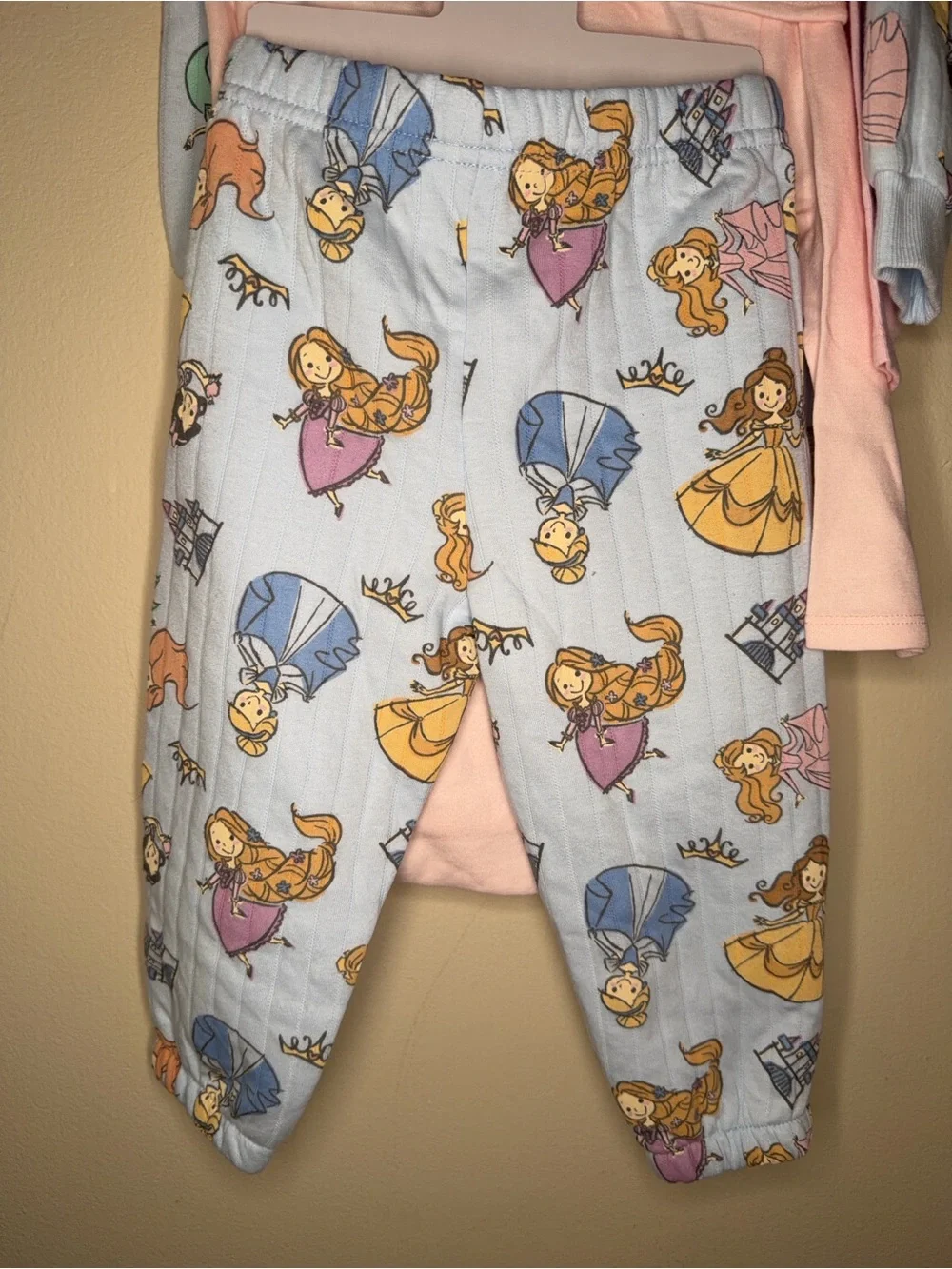 Disney Baby Girls Light Blue & Pink Princess Print One-Piece Bodysuit Set